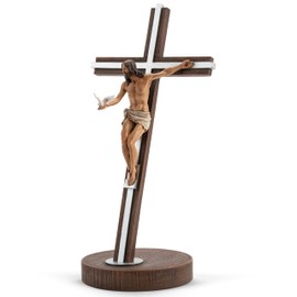 BC Catholic 9.4"H Gift of the Spirit Crucifix Standing Cross, Jesus Christ tabletop Home Décor,Devout Gift for Easter, Realistic Full Color Finish, Renaissance Sculpture Handpainted by Buildclassic