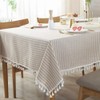 Plenmor Cotton Linen Table Cloth Stripe Tassel Rectangle Tablecloth Dust-Proof