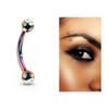 18G 1/4" RAINBOW TITANIUM STEEL DOUBLE CZ GEM CURVED BARBELL EYEBROW Daith RING