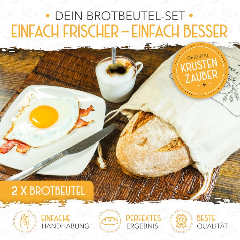 KRUSTENZAUBER Linen Bread Bags Set of 2 – 2 x