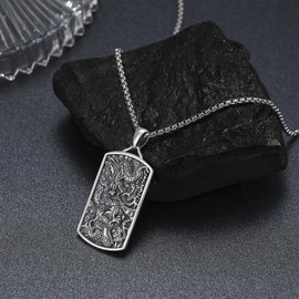 Generic Dragon Necklace for Men 925 Stering Silver Dragon Dog Tag Pendant Chinese Fengshui Lucky Amulet Protection Jewelry