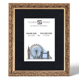 Tailored Frames Vienna Gold 10" x 8" Frame for 7" x 5" Picture | Rustic Style Vintage Single Picture Frame | Table Top & Wall Hanging Type | Photo Frame with Black Mount