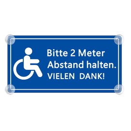 XL Wheelchair Sign for Car with 4 x Suction Cups 100 x 200 mm - Please Keep 2 Metres Distance - Wheelchair User Suction Cup Sign Made of Acrylic Sign - Disabled Sign Car Sign Accessories for
