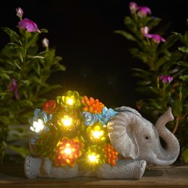 Elephant Decoration with Solar Lights Garden Figures Garden Decoration for Outdoors: Elephants with Succulents Solar Fairy Lights Africa Decoration Living Room Garden Gifts for Mum Women Men Balcony