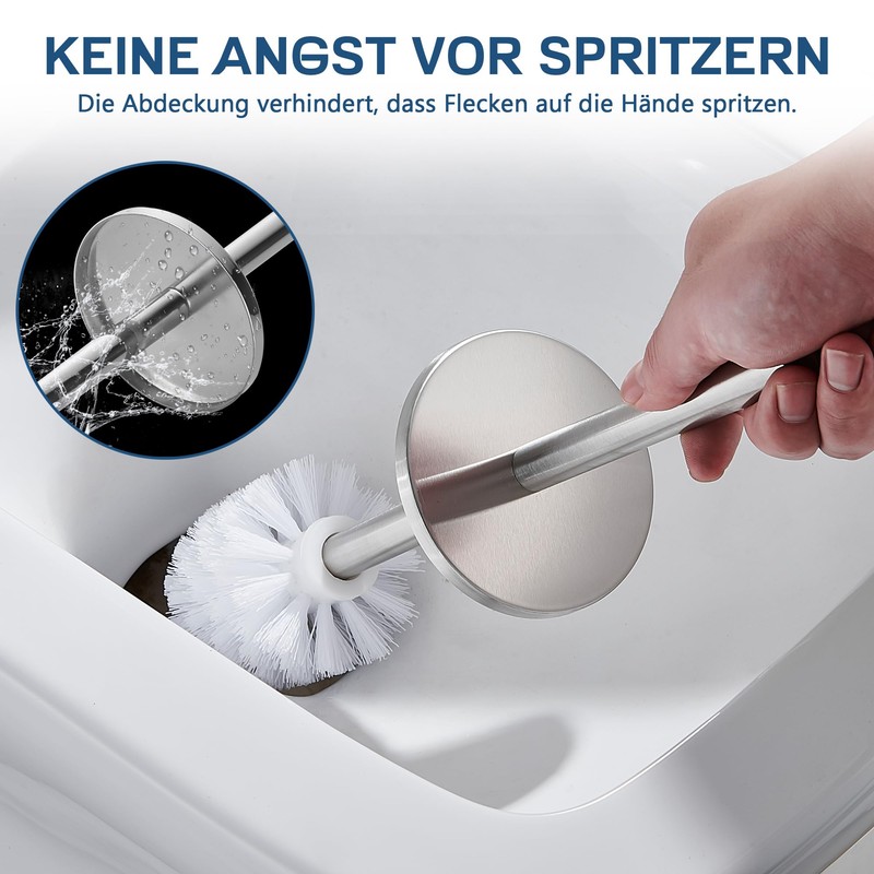 FIISAYL Toilet Brush with Stainless Steel Handle and Base, Matt