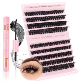 Glowing Win Individual Eyelash Extensions Set DIY 80D + 100D Cluster Lashes Kit with Lash Bond and Remover Individual Fake Lashes Extension Eyelash Extension 8-16 mm Natural Artificial Eyelashes Cat