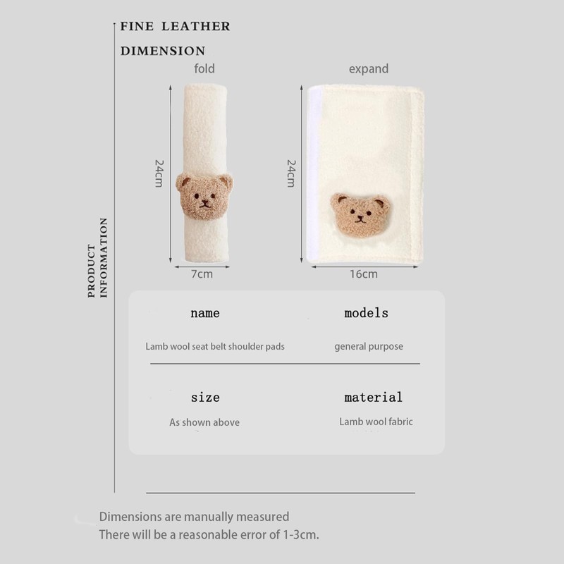 Car Seat Belt Covers, White Teddy Bear Design, 2-Piece Shoulder
