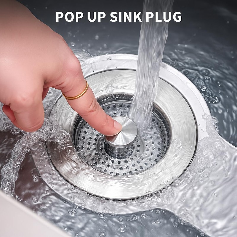 2 Pack – 3-in-1 Kitchen Sink Drain Strainer Stopper, 304