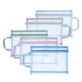 Mesh Zipper Pouch Bag Small Storage with, A4/Letter Size Set of 5, Assorted Colors with Card Slot for Office School Organizatio (Regular)