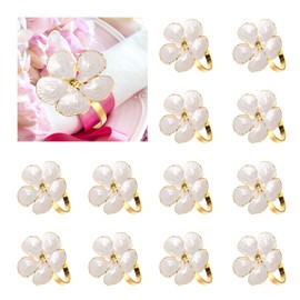 sourcing map 12Pcs Flower Napkin Rings, Alloy Floral Serviette Buckles Holders for Dining Table Decorations Wedding Birthday Party, White