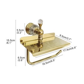 Gold Crystal Tissue Roll Paper Holder with Storage,Toilet Paper Holder with Shelf