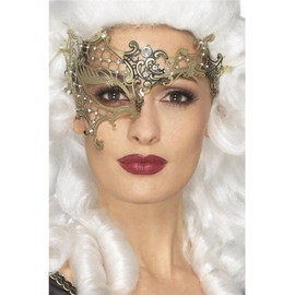 Smiffys Deluxe Metal Filigree Half Eyemask, Gold , Eyemasks Fancy Dress, Adult Dress Up Eye masks