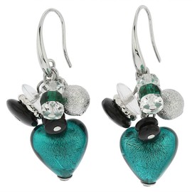 GlassOfVenice Murano Glass Donatella Heart Charms Earrings - Aqua