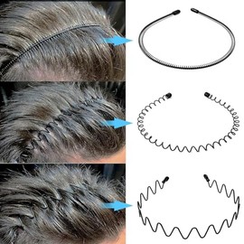 12 Piezas Diademas de Metal Ondulado, Unisex Ondulada Deportes Cabello Aro, Antideslizante Elástica Aro para el Cabello, con 20 Cuerdas de Cabeza Elás