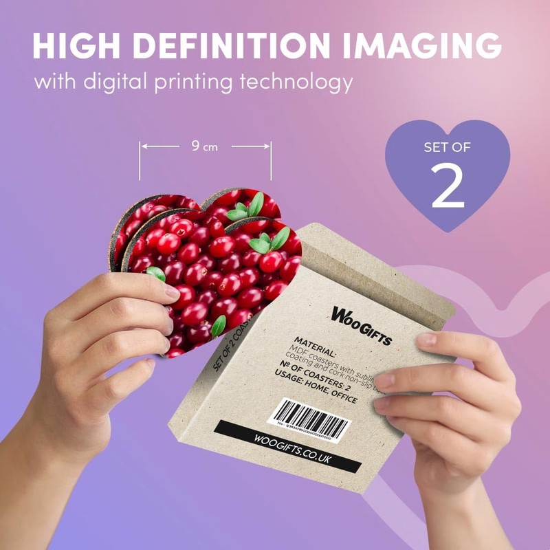2 x Heart Coasters - Juicy Red Cranberry Fruit Nature