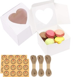 Gbateri Gbateri 50 Pack 4 Inch Bakery Boxes with Window - Small Cake Boxes 4x4x2.5 inches - Cookie Boxes - Treat Gift Boxes for Pastry Muffins Donuts Dessert Cupcakes Strawberries Candy Party Favor (White)