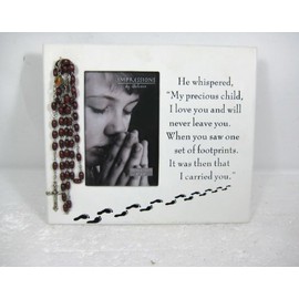 MDF footprints freestanding photo frame 4 x 6 inch with rosary beads