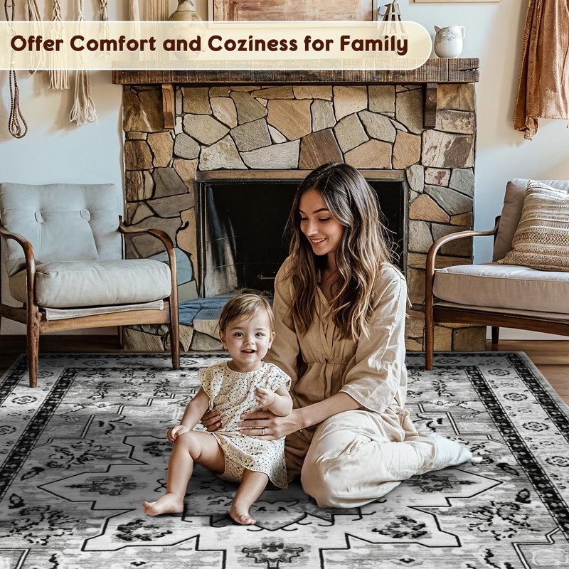 LBRO2M Boho Area Rug 8X10 Washable Rugs for Bedroom Low