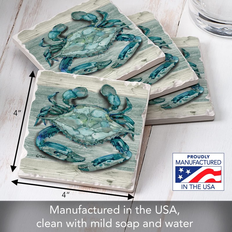 Thirstystone Northpoint Crab 4-Pack Tumbled Tile Stone Coasters with Protective