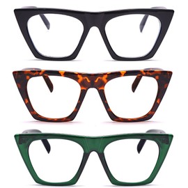 bullabulling 3 Pack Reading Glasses for Women Cat-eye Style Ladies Readers (black/leopard/green, 2.25)