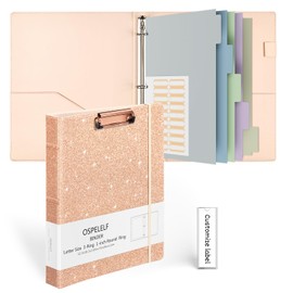 Ospelelf 3 Ring Binder 1 Inch, Vintage Leather Clipboard Binder Organizer for Letter Size (8.5" x 11"), Professional Binder Organizer Dividers with 5 Tabs, Rose Gold