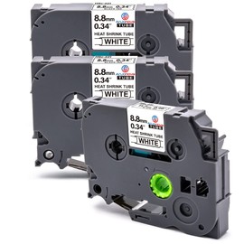 Anjonova 3 x Compatible with Brother P-Touch Heat Shrink Tube Hse-221 Hse221 8.8 mm Black on White Label Tape for PT-E300 PE-E500 PT-H500 PT-P750W PT-P900 PT-D200 PT-1000 PT-1010 PT-P300BT PT-H105