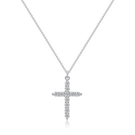 Fgnuay S925 pure silver full Cubic Zirconia Cross Necklace for Women，Cross Faith Pendant Necklaces，Hip hop niche design sense(1.5 X1 Inch) (White Gold)