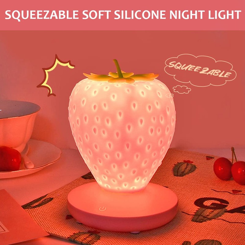 LVOERTUIG Strawberry Night Light, Cute Silicone Strawberry Lamp, LED Cute