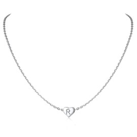 Solid Silver Heart Initial Pendant Girls Heart Jewelry Silver Letter S Necklace Chain Charms for Female