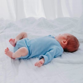 Organic Cotton Rib-Knit Baby Sleepsuit with Long Arms - Blue, 3-6 MTHS