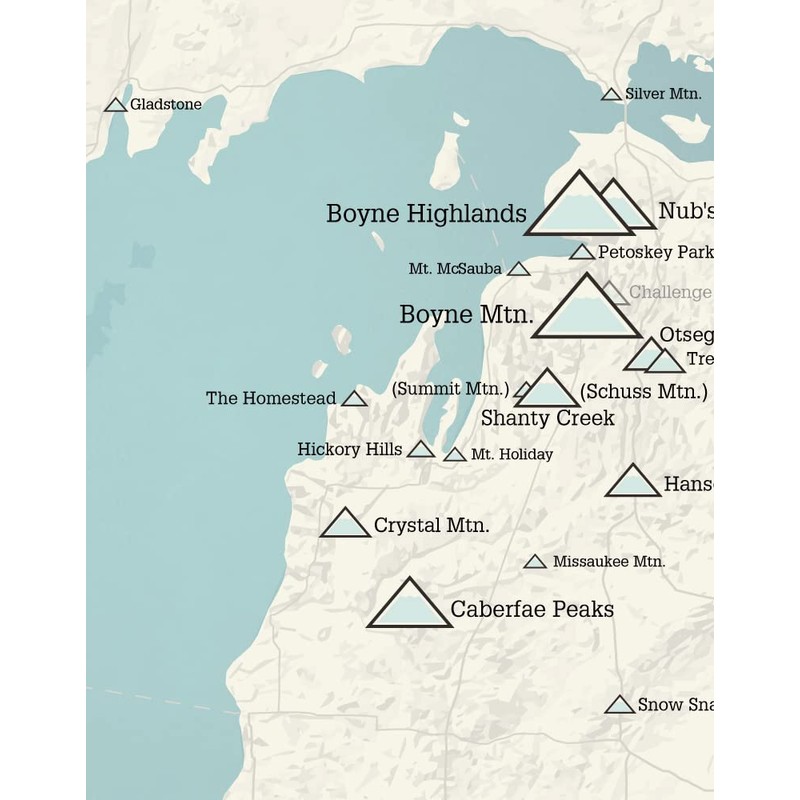 Michigan Ski Resorts Map 11x14 Print (Beige & Opal Blue)
