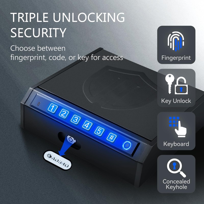 ADIMO Biometric Handgun Lock Box, Fingerprint Gun Safe with Quiet