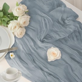 Cheesecloth Table Runner , 90x400cm Boho Gauze Table Runner 13Ft Rustic Romantic Long Table Decorationfor Wedding Bridal Party Decoration (blue)