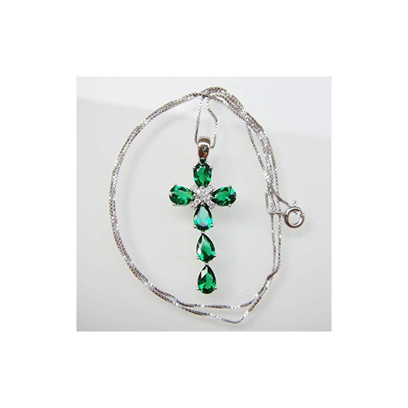 Navachi 925 Sterling Silver 18K White Gold 2.5ct Pear Emerald