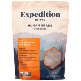 Amazon Brand - Wag Expedition Human Grade Organic Biscuits Dog Treats, Non-GMO, Pumpkin & Chia Seed, 10 oz, Pack of 1