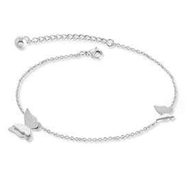 Kim Johanson Women's Stainless Steel Butterfly Anklet in Silver with a Strong Lobster Clasp Including Jewellery Bag, Stainless Steel