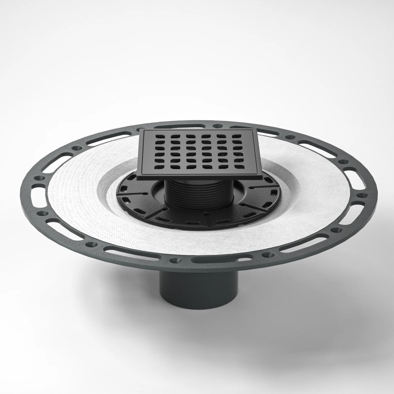 NEODRAIN 6x6 Inch Black Square Floor Drain with ABS Base