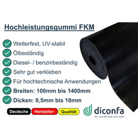 diconfa Rubber Mat FKM Like Viton Made to Measure – Thickness: 1 mm to 10 mm – Width + Length: 50 mm to 1400 mm ==> 50 mm x 150 mm x 2 mm – Rubber Plate Diesel Petrol Chemical Acid Weather Outdoor