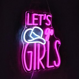 Virlusy Let's Go Girls Neon Sign for Wall Decor Dimmable Letters Led Lights Signs Cowgirls Neon Signs for Girls' Room Cowboy Hat Neon Light for Farm Bar Game Room Bedroom Decor Girls Gift