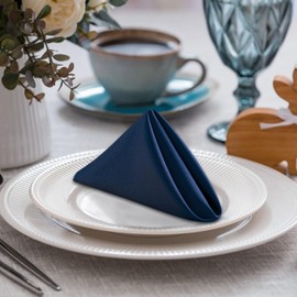 DWCN Cloth Napkins Set of 6 18 x 18 Inch Washable Polyester Dinner Napkins with Hemmed Edges for Restaurant, Party and Wedding-Navy