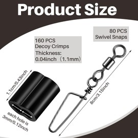 Hotop 80 Pcs Decoy Crimp Swivel Snap Set, Decoy Line Cord Crimps for Duck Goose and Snap Swivels Ball Bearing Fishing Swivels for Hunting Trap (Black)