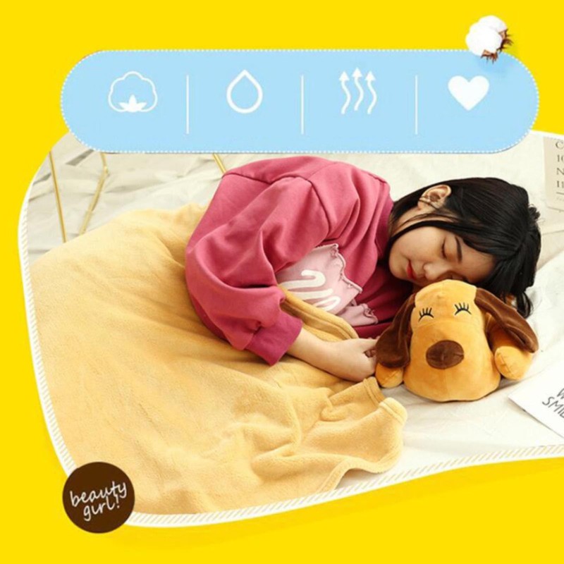 QUINTRA Two-in-one Cartoon Animal Pillow with Built-in Blanket, Dual Use