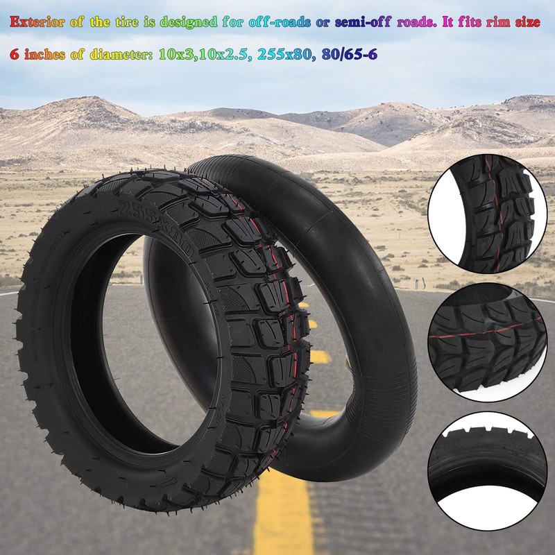 Topteng 10x3"/255x80 Off-Road Outer Tyre+innerTube For KUGOO M4 Ze-ro etc