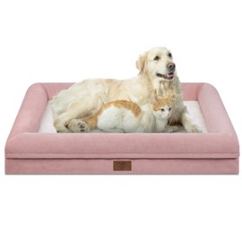 Yiruka XL Orthopedic Dog Bed for Large Dogs, Washable Dog Bed with 4-Sides Removable Bolster, Waterproof Pet Sofa with Non-Slip Bottom for Extra Large Dogs, Pink