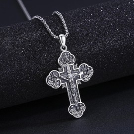 Midir&Etain Jesus Crucifix Necklace Men 925 Sterling Silver Jesus Cross Pendant Saints Necklace Protection Catholic Jewellery Gifts for Men Women Boyfriend Husband