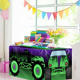 6 Ft Monster Truck Table Cover Tablecloths Birthday Party Decorations Monster Truck Theme Table Cover Washable Fabric Polyester Rectangle Table Covers for School Back to School Party Decorations