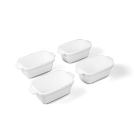 Souper Cubes Stoneware - Small Ceramic 5" x 3" Baking Dish with Silicone Covers, Small Baking Dishes for Oven Perfect for Reheating Single Serve Portions, Set of 4 - White