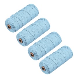 MECCANIXITY 4 Pcs Cotton Rope 4 Strand Twisted Braided Rope Cord, Milky Blue 100m/109 Yard 3mm Dia for Wall Hanging, Plant Hanger, Knitting, Macrame Knotting