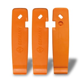 SKS GERMANY Levermen Tyre Levers Set of 3 Bicycle Accessories, Sturdy High Performance Plastic, Includes SV Key and AV Bleeder, Notch for Fixing to the Spoke, Made in Germany, Orange