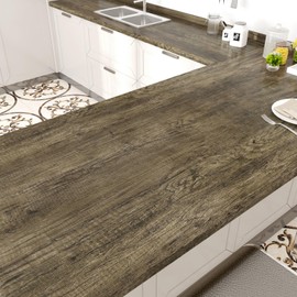WESTICK Wood Countertop Wallpaper 394" x 15.8" Vintage Brown Wood Contact Paper Removable Kitchen Countertops Peel and Stick Waterproof Wooden Grain Contact Paper for Tables Desk Dressers Cabinets